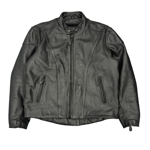 River Road Black Genuine Leather Motorcycle Jacket Mens 48 2XL Padded Cafe Racer